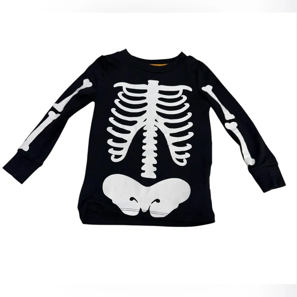 Skeleton Print for Halloween Kids Shirt - Black 2T